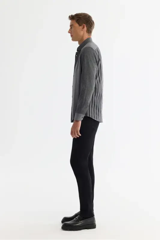 Men's Black Button-Down Collar 100% Cotton Shirt A42Y213 - 3