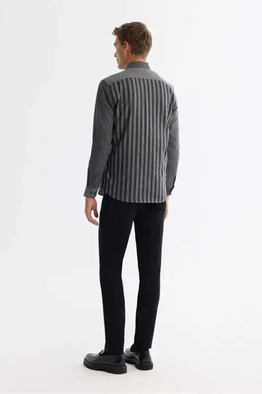 Men's Black Button-Down Collar 100% Cotton Shirt A42Y213 - 4