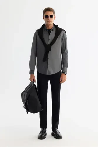 Men's Black Button-Down Collar 100% Cotton Shirt A42Y213 - 5