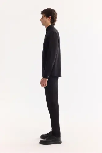 Men's Black Button-Down Collar Diagonal Cotton Shirt B - 3