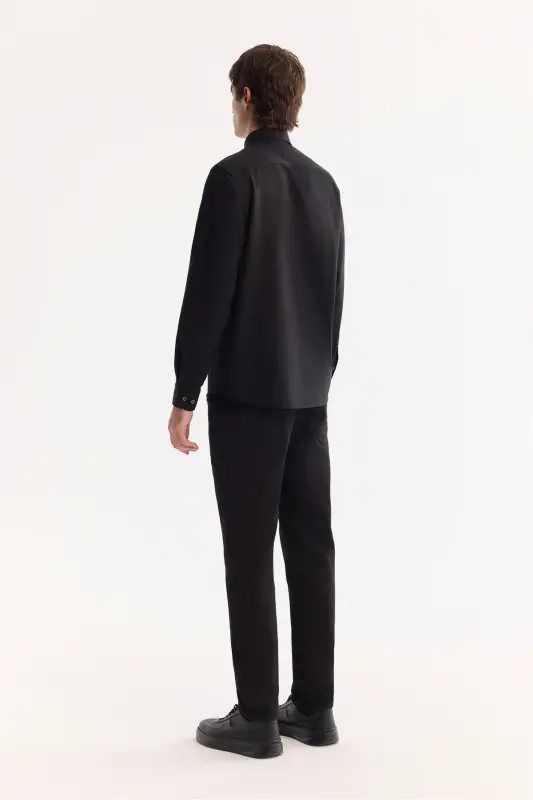 Men's Black Button-Down Collar Diagonal Cotton Shirt B - 4