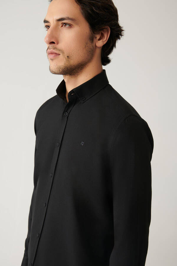 Men's Black Button-Down Collar Easy Iron Oxford Cotton Regular Fit Shirt E002000 - 11