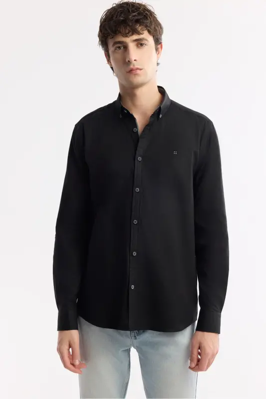 Men's Black Button-Down Collar Shirt 100% Cotton Oxford Regular Fit B002034 - 7