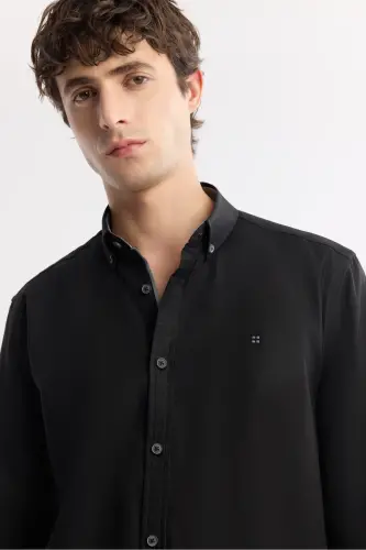 Men's Black Button-Down Collar Shirt 100% Cotton Oxford Regular Fit B002034 - 4
