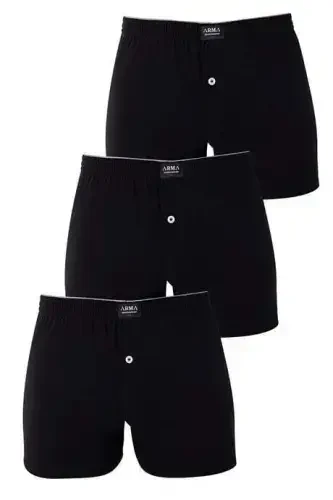Mens Black Buttoned Boxer 3-Pack 100% Cotton Jersey - BÜYÜKBEDENIZ (1)