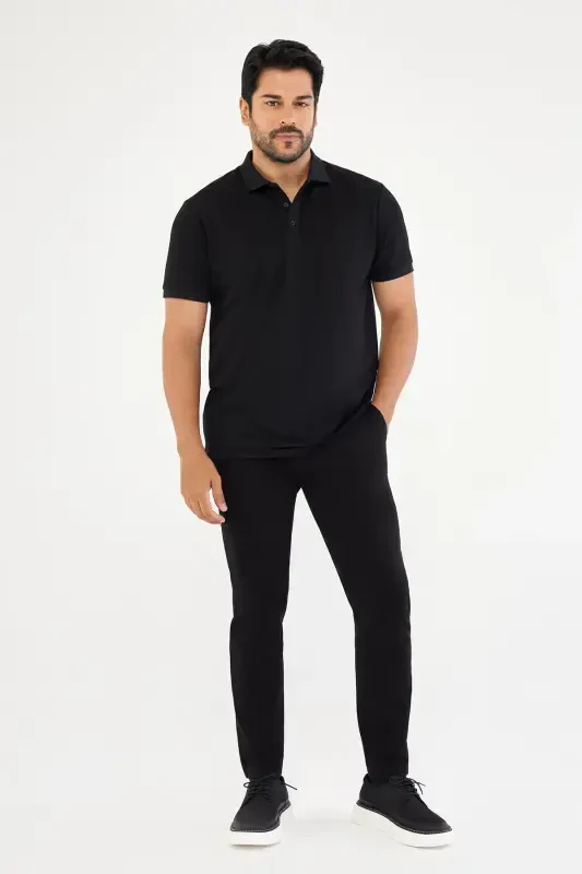 Men's Black Canvas Slim Fit Skinny Side Pocket Chino Pants - 1