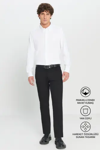 Men's Black Canvas Slim Fit Skinny Side Pocket Chino Pants 