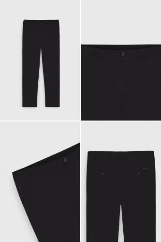Men's Black Canvas Slim Fit Skinny Side Pocket Chino Pants - 6