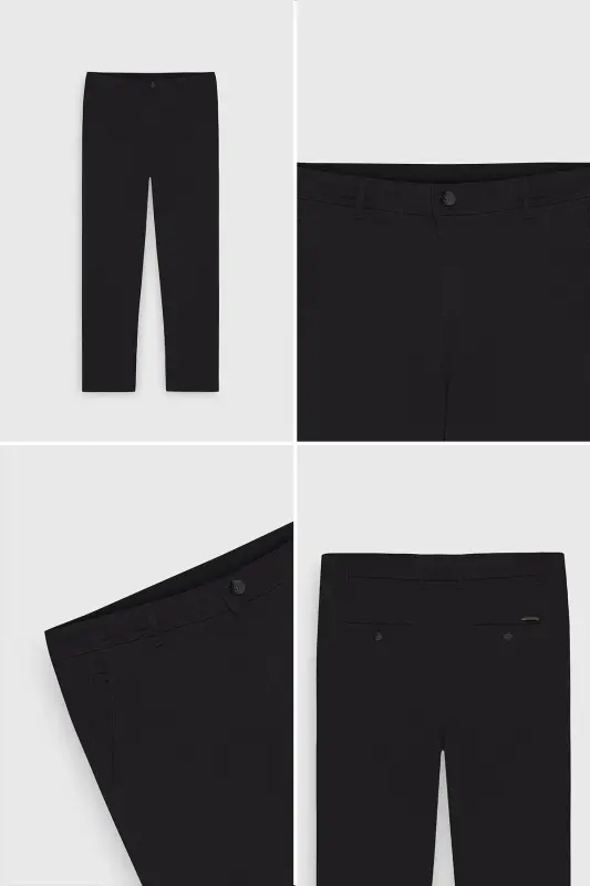 Men's Black Canvas Slim Fit Skinny Side Pocket Chino Pants - 6
