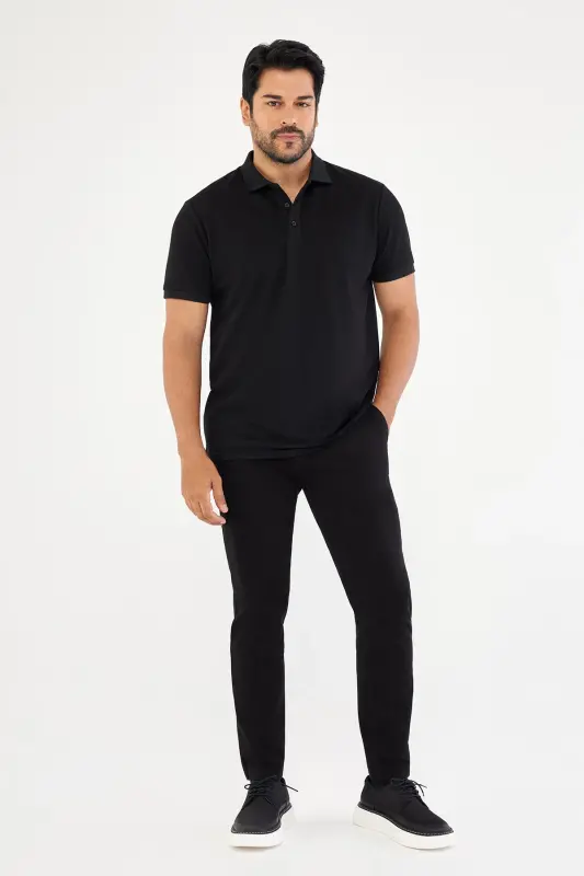 Men's Black Canvas Slim Fit Skinny Side Pocket Chino Pants - MODAZONE