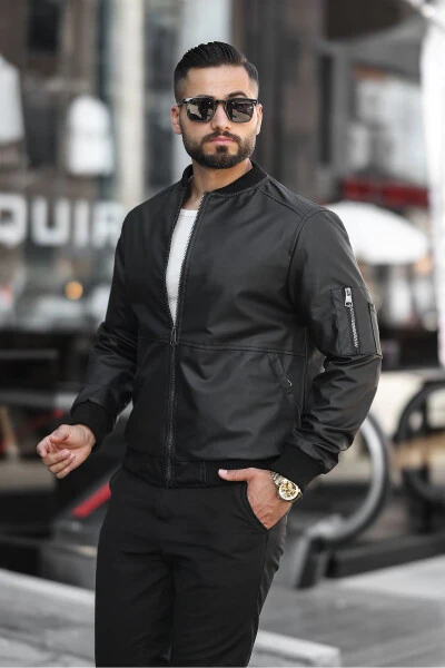 Men's Black Carbon Leather Jacket - 1
