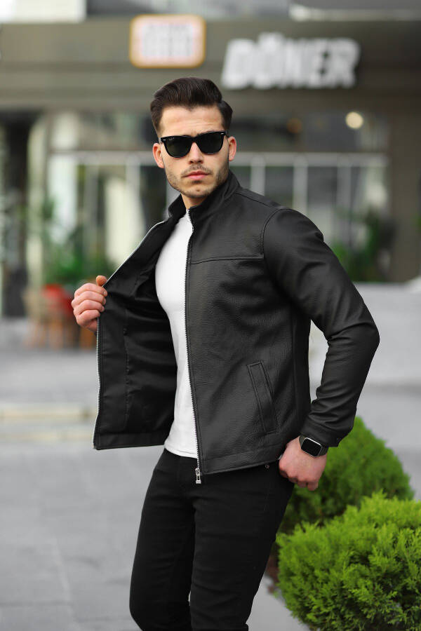 Men's Black Carbon Leather Spring Jacket - 4