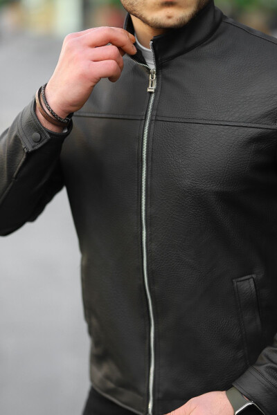 Men's Black Carbon Leather Spring Jacket - 7