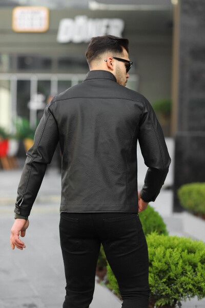 Men's Black Carbon Leather Spring Jacket - 8