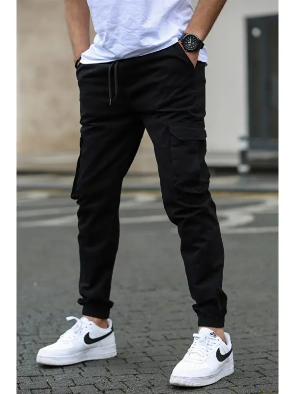 Men's Black Cargo Pocket Pants 5447-Black - 2