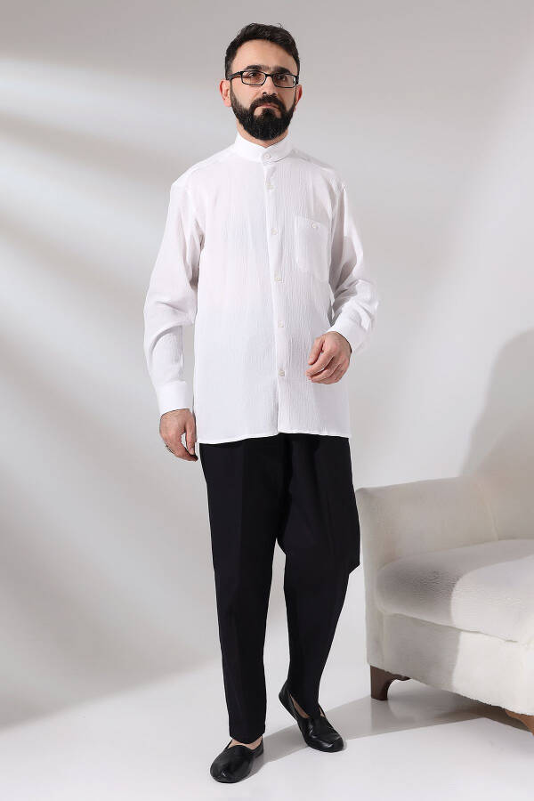 Men's Black Cınar Relaxed Fit Elastic Waist Hajj and Umrah Linen Pants - 8