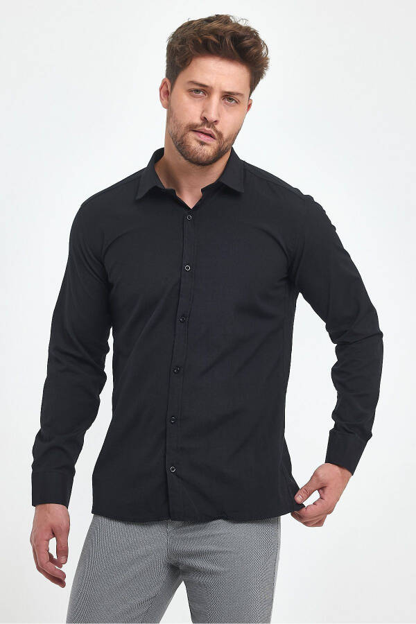 Men's Black Classic Cotton Plain Slim Fit Shirt - 1