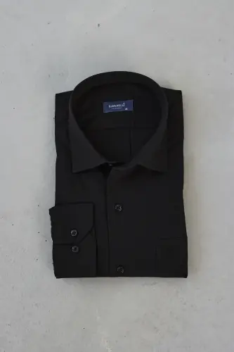 Men's Black Classic Fit Regular Collar Easy Iron Cotton Blend Shirt G90-Black - 1