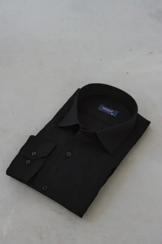 Men's Black Classic Fit Regular Collar Easy Iron Cotton Blend Shirt G90-Black - 2