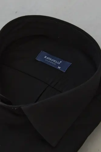 Men's Black Classic Fit Regular Collar Easy Iron Cotton Blend Shirt G90-Black - 3