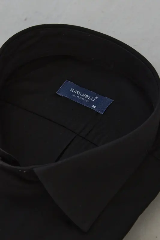 Men's Black Classic Fit Regular Collar Easy Iron Cotton Blend Shirt G90-Black - 3