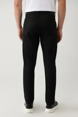 Men's Black Classic Waistband Reinforced Blend 5 Pocket Perge Slim Fit Trousers A41Y3071 - 4