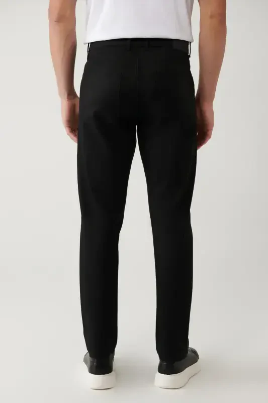 Men's Black Classic Waistband Reinforced Blend 5 Pocket Perge Slim Fit Trousers A41Y3071 - 4