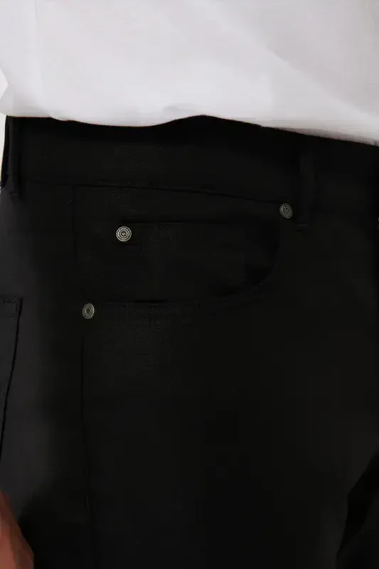 Men's Black Classic Waistband Reinforced Blend 5 Pocket Perge Slim Fit Trousers A41Y3071 - 6