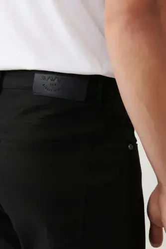 Men's Black Classic Waistband Reinforced Blend 5 Pocket Perge Slim Fit Trousers A41Y3071 - 7