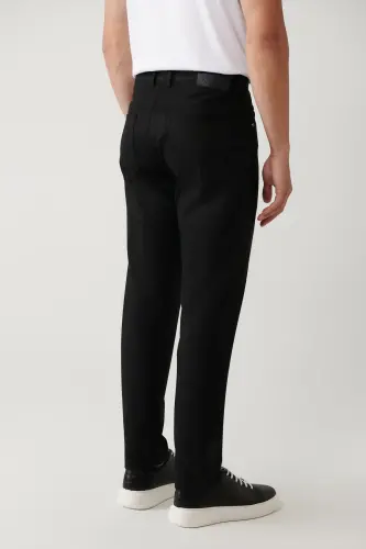 Men's Black Classic Waistband Reinforced Blend 5 Pocket Perge Slim Fit Trousers A41Y3071 - 5
