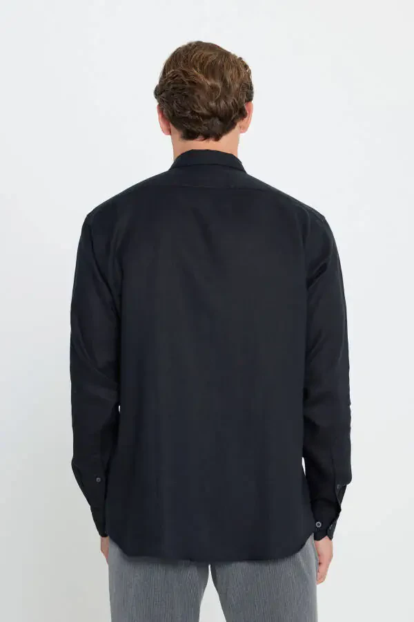 Men's Black Comfort Fit Relaxed Fit 100% Linen Button - 5