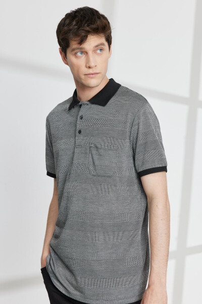 Men's Black Comfort Fit Relaxed Fit Polo Collar Jacquard T-Shirt - ALTINYILDIZ CLASSICS