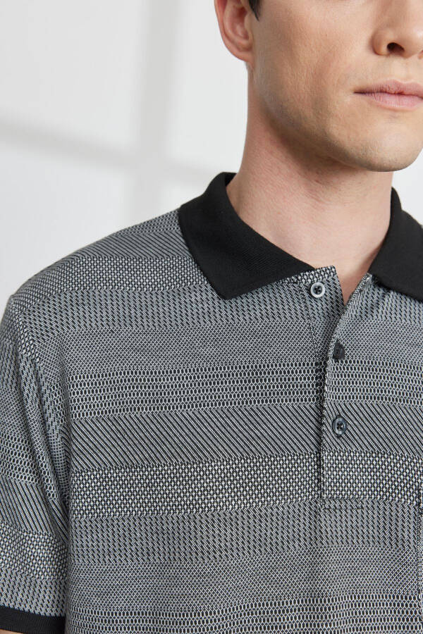 Men's Black Comfort Fit Relaxed Fit Polo Collar Jacquard T-Shirt - 3
