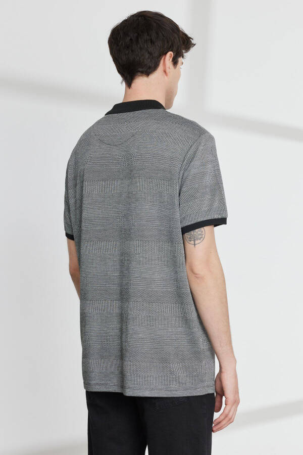 Men's Black Comfort Fit Relaxed Fit Polo Collar Jacquard T-Shirt - 5