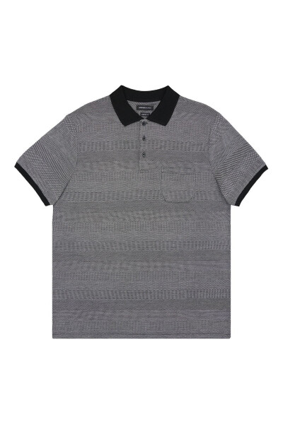 Men's Black Comfort Fit Relaxed Fit Polo Collar Jacquard T-Shirt - 6