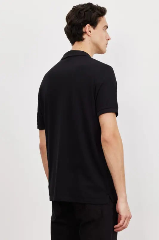 Men's Black Comfort Fit Relaxed Fit Polo Neck T-Shirt-Black - 5