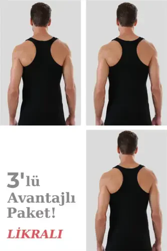Men's Black Cotton Elastane Active Tank Top 3 Pack - 1