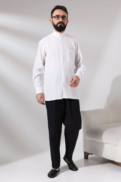 Men's Black Cotton Loose Fit Elastic Waist Hajj and Umrah Linen Shalwar Trouser - 6