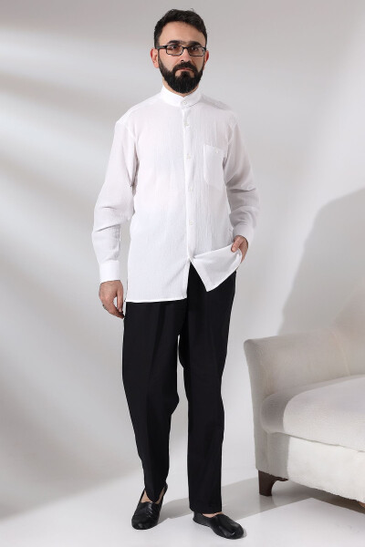 Men's Black Cotton Loose Fit Elastic Waist Hajj and Umrah Linen Shalwar Trouser - 7