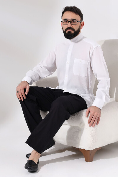 Men's Black Cotton Loose Fit Elastic Waist Hajj and Umrah Linen Shalwar Trouser - 8