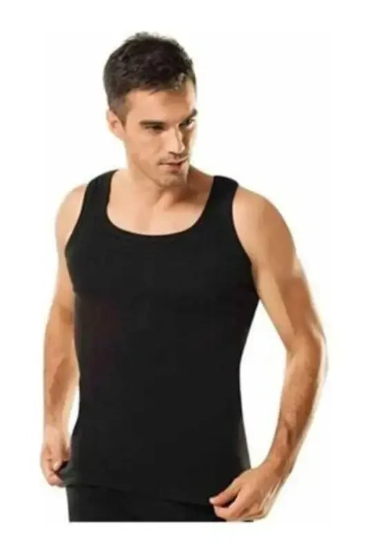 Men's Black Cotton Ribbed Sports Tank Top 6-Pack - Black - TUTKU