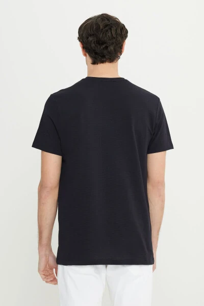 Men's Black Cotton Slim Fit Crew Neck Stretch T-Shirt - 5