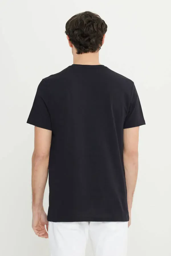 Men's Black Cotton Slim Fit Crew Neck Stretch T-Shirt - 5