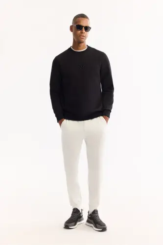 Men's Black Crew Neck 3 Thread Brushed Sweatshirt - 6