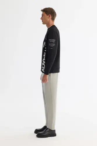 Men's Black Crew Neck Cotton Printed Elastane - 3