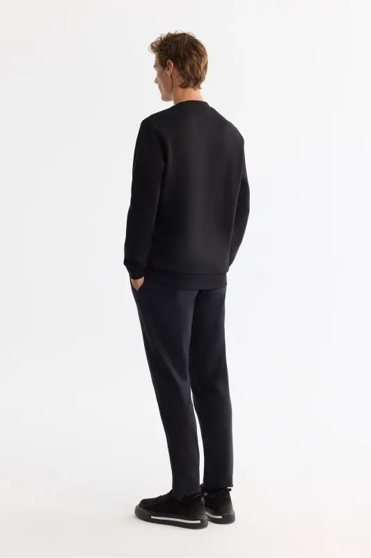 Men's Black Crew Neck Cotton Printed Elastane - 4
