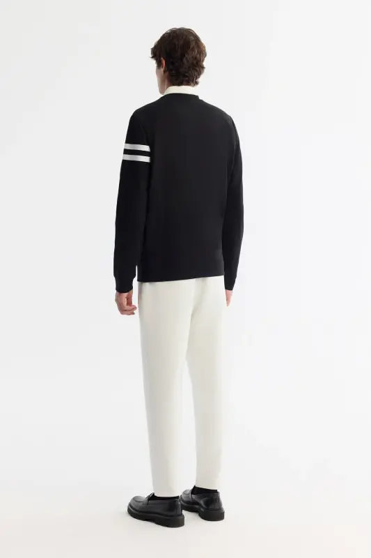 Men's Black Crew Neck Cotton Printed Elastane - 4