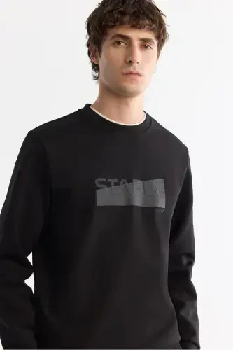 Men's Black Crew Neck Cotton Printed Elastane - AVVA (1)