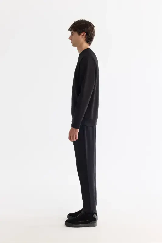 Men's Black Crew Neck Cotton Printed Elastane - 3