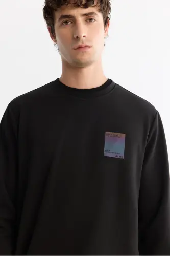 Men's Black Crew Neck Cotton Printed Elastane - AVVA (1)